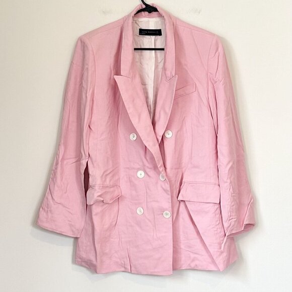 Zara Oversized Pink Double Breasted Blazer Jacket - Size: Large - Picture 2 of 14